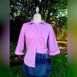 Eddie Bauer Lavender 3/4 quarter sleeves Button-Up Shirt